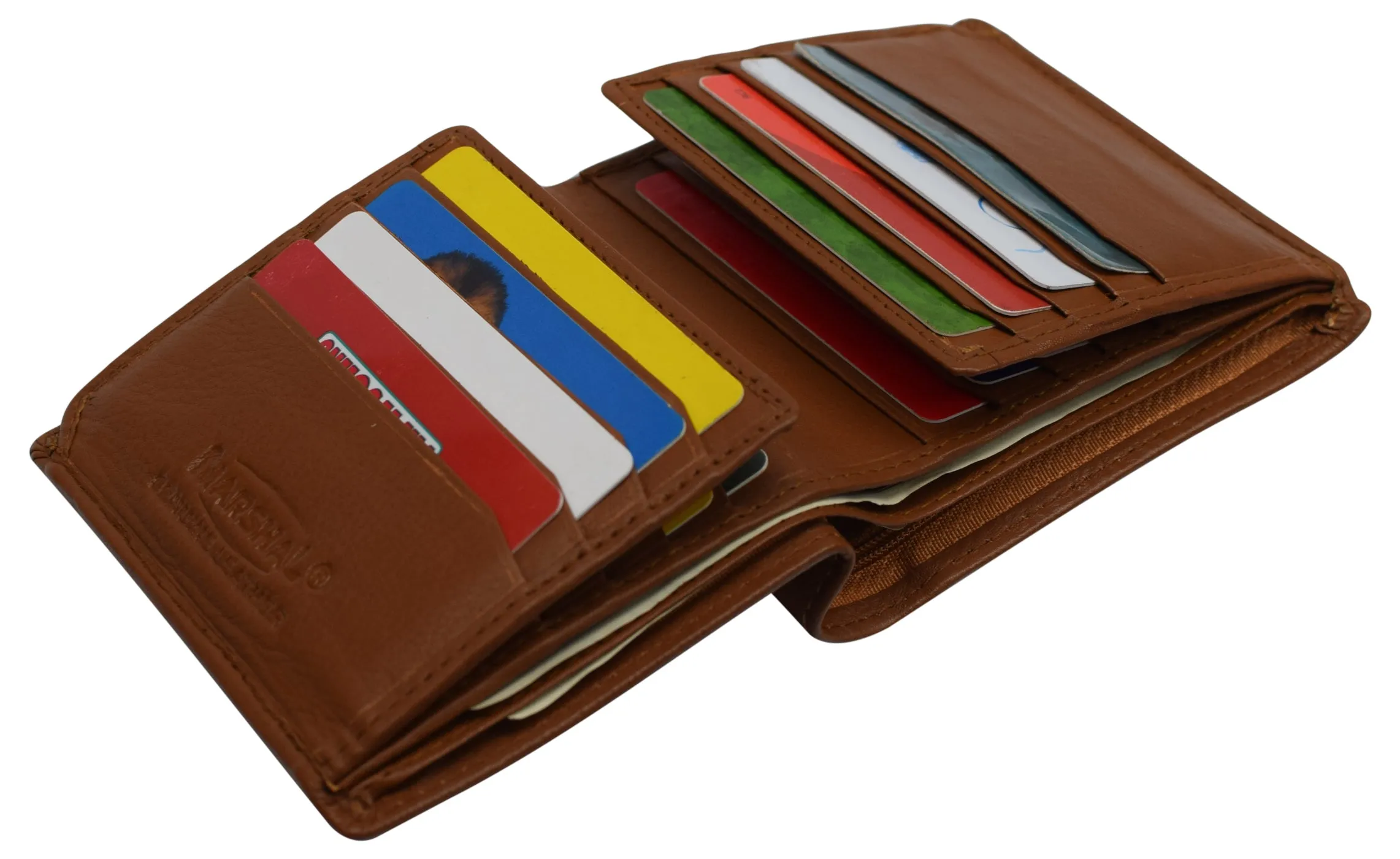 RFID Blocking Genuine Leather Dual Credit Card Case ID Flap Bifold Mens Wallet Passcase