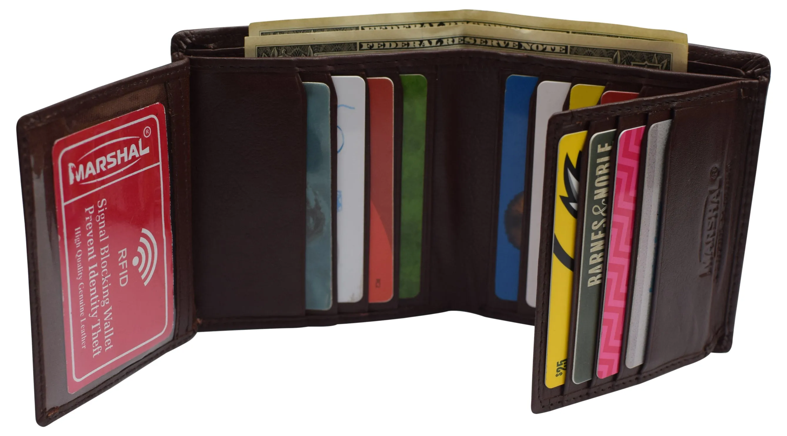 RFID Blocking Genuine Leather Dual Credit Card Case ID Flap Bifold Mens Wallet Passcase