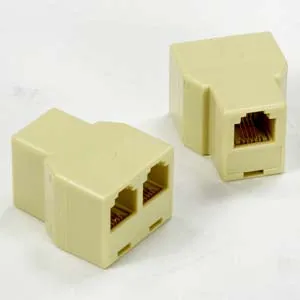 RJ12 1Jack/2Jack T adapter, Straight Beige