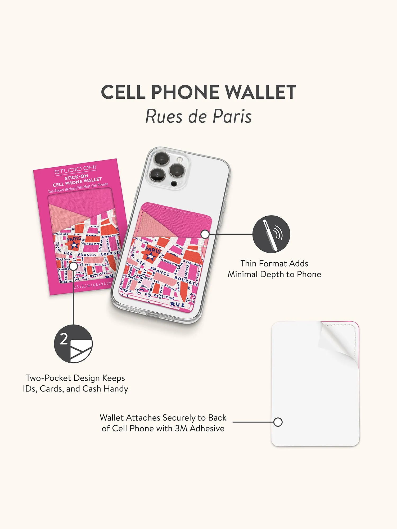 Rues De Paris Stick-On Cell Phone Wallet