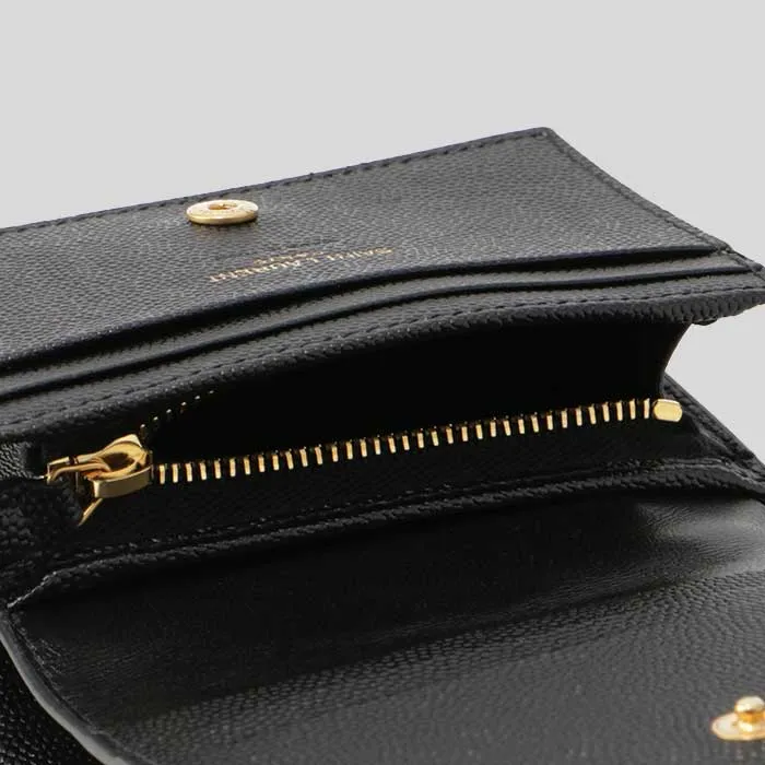 SAINT LAURENT YSL Cassandre Matelasse Flap Card Case Wallet In Grain De Poudre Embossed Leather Black/Gold 668290BOWA1