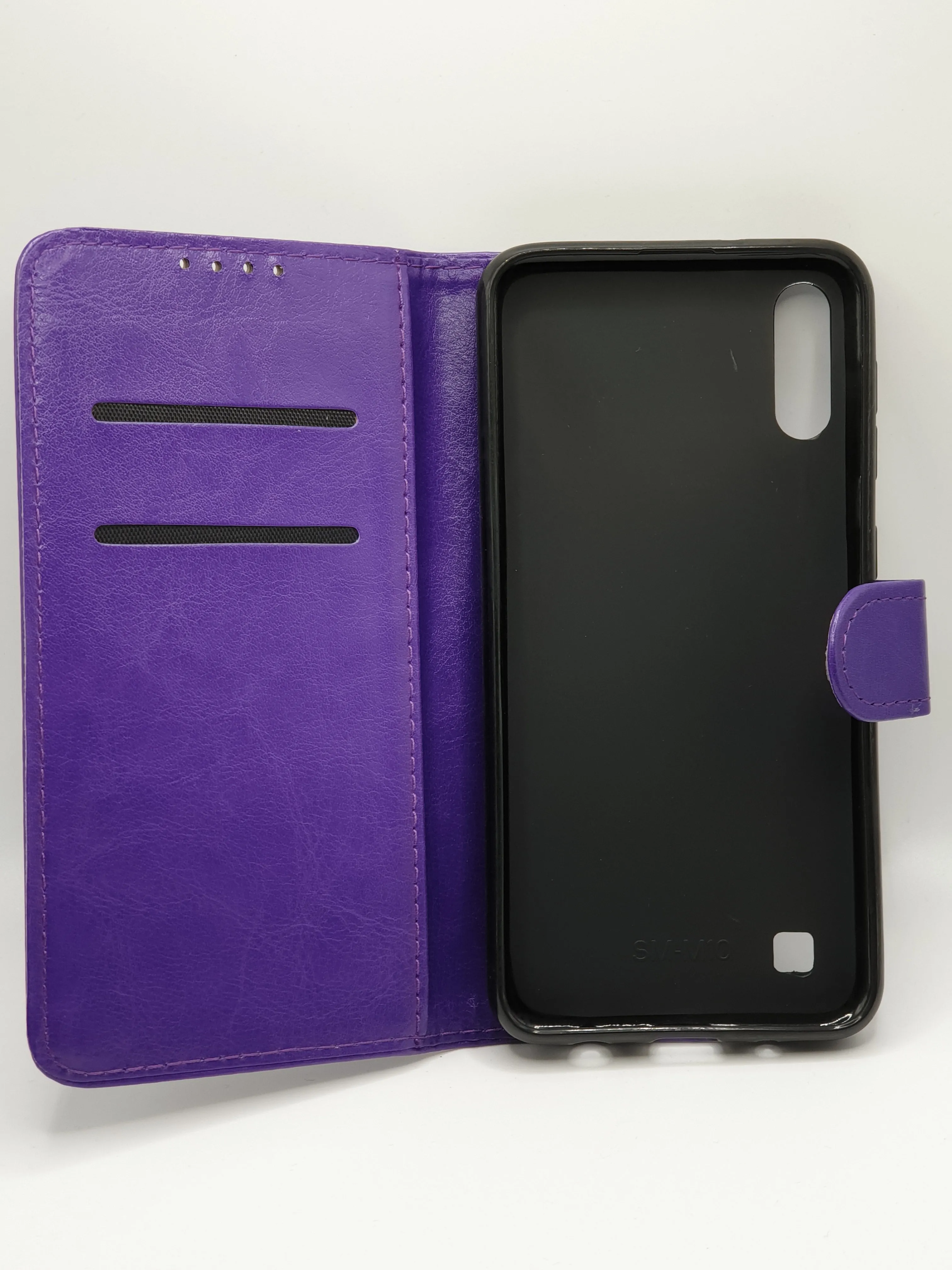 Samsung A10 Wallet Card Insert Case Faux Leather Purple Full Protection Stand Case