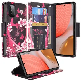 Samsung Galaxy A52 5G Case, Galaxy A52 5G Wallet Case, Wrist Strap Pu Leather Wallet Case [Kickstand] with ID & Credit Card Slots - Heart Butterflies