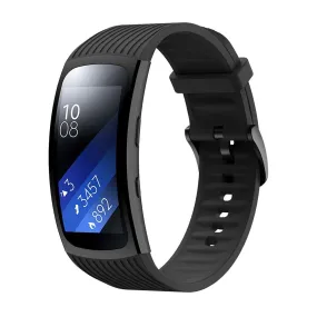 Samsung Galaxy Gear Fit2 Pro 18mm Stribet Silikone Rem - Sort