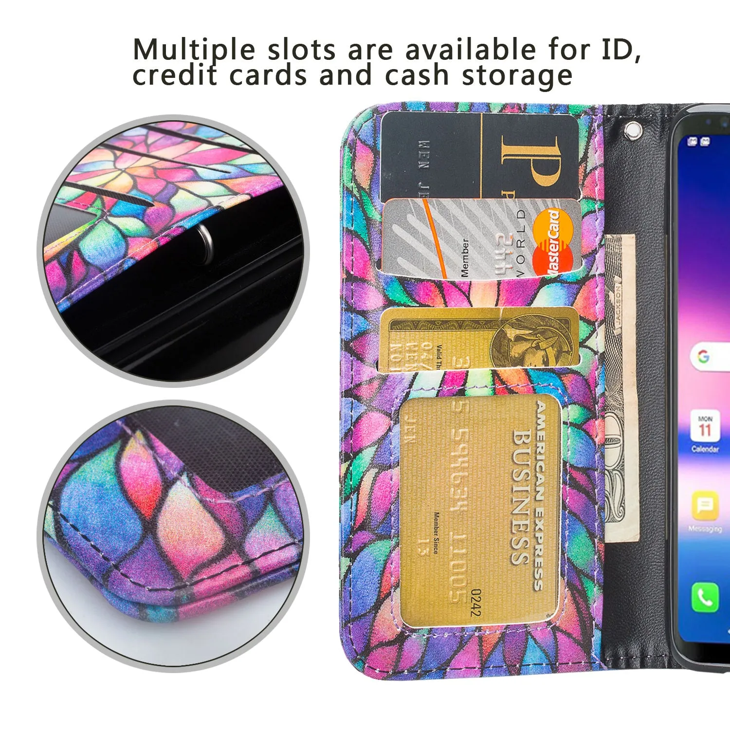 Samsung Galaxy S10e Case, Wrist Strap Pu Leather Wallet Case [Kickstand] with ID & Credit Card Slots - Rainbow Flower