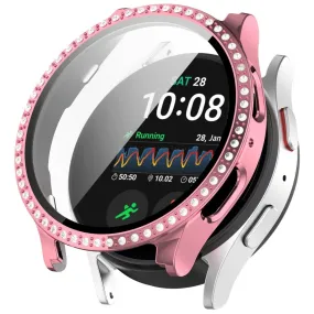 Samsung Galaxy Watch 7 (40mm) Hårdt Plast Cover m. Indbygget Skærmbeskyttelse - Lyserød & Rhinsten