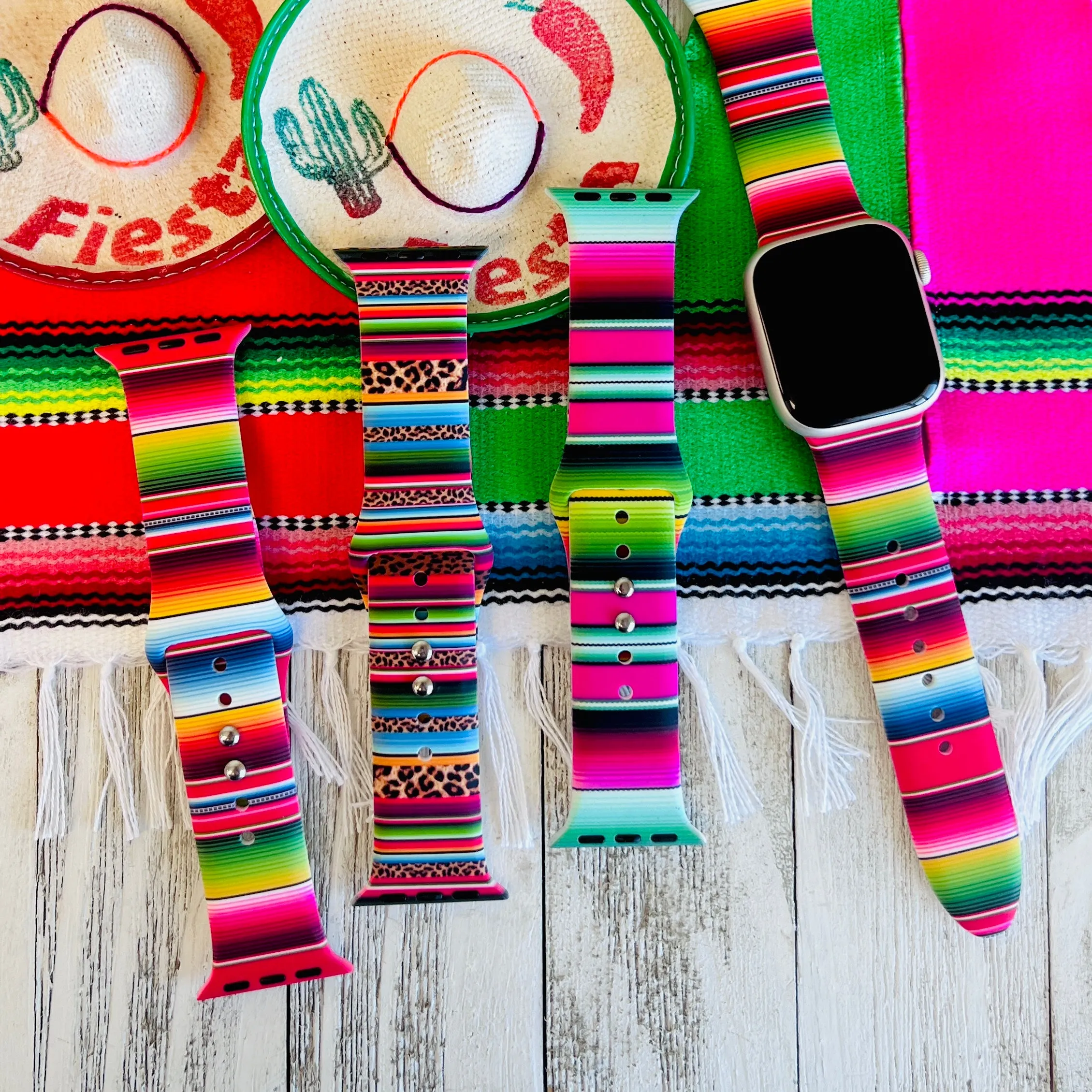 Sarape Blanket Print Silicone Band For Apple Watch Multiple Colors Available