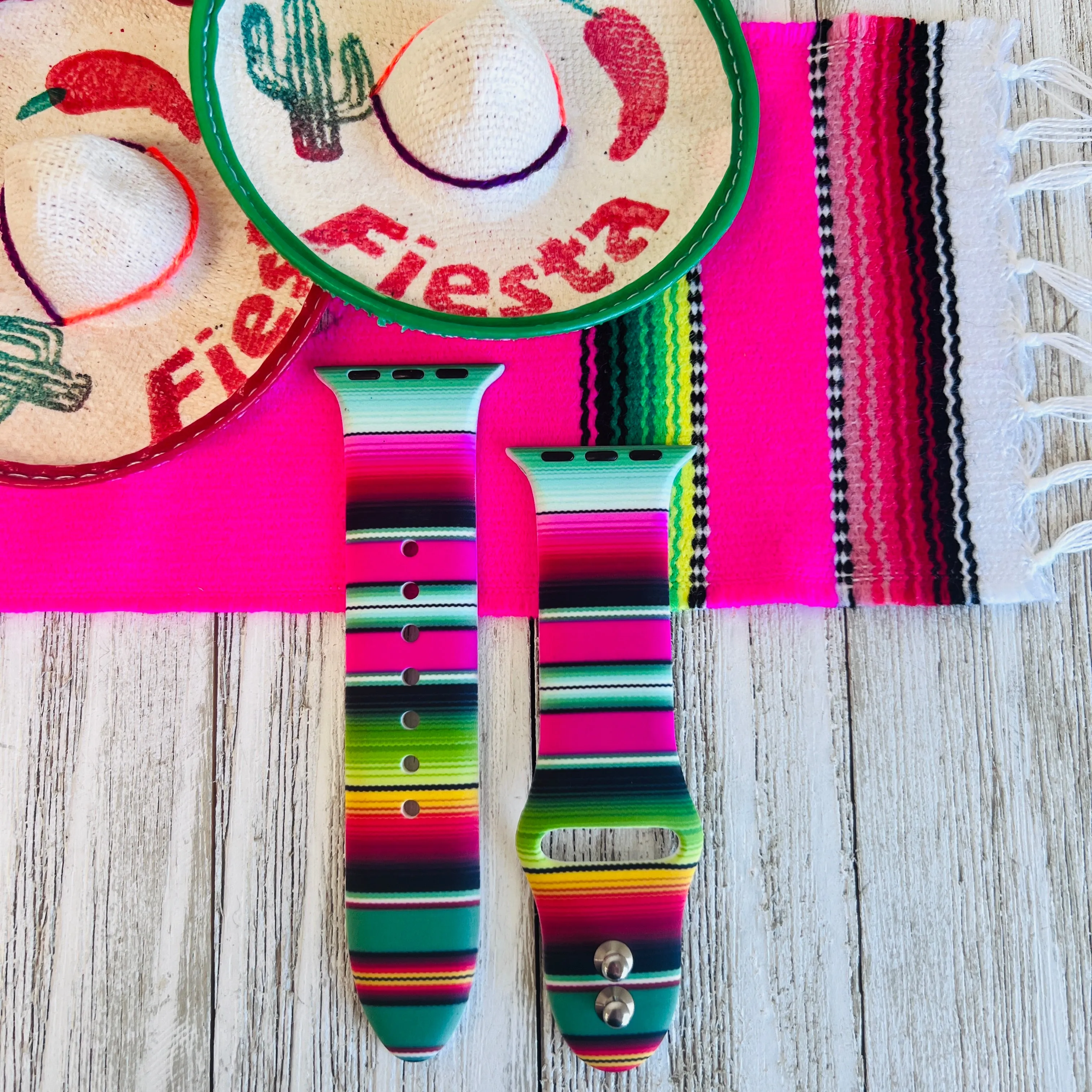 Sarape Blanket Print Silicone Band For Apple Watch Multiple Colors Available