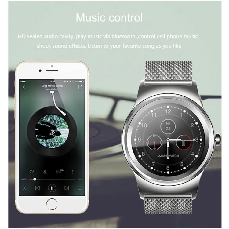 SMA-Round 1.28 inch Color Touch Screen Bluetooth Leather Strap Smart Watch, Waterproof, Support Voice Control / Heart Rate Monitor / Sleep Monitor / Bluetooth Camera, Compatible with Android and iOS System