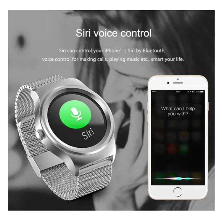 SMA-Round 1.28 inch Color Touch Screen Bluetooth Leather Strap Smart Watch, Waterproof, Support Voice Control / Heart Rate Monitor / Sleep Monitor / Bluetooth Camera, Compatible with Android and iOS System