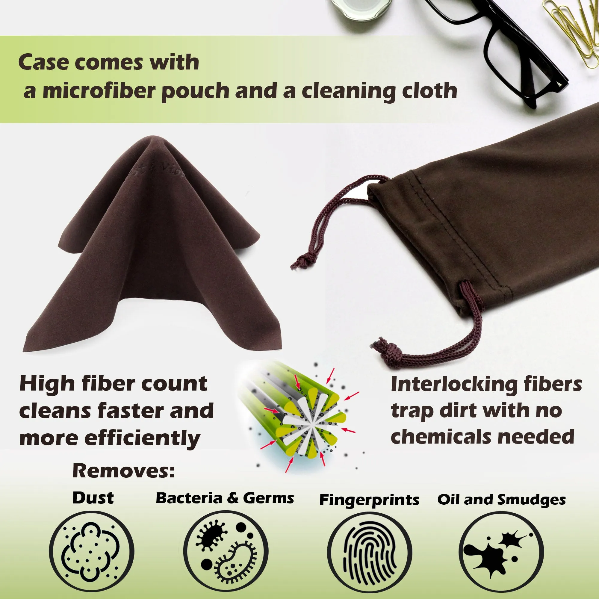 Small Hard Eyeglass Case, Reading Glasses Case w/ Drawstring Pouch & Cleaning Cloth ( S5 Brown)