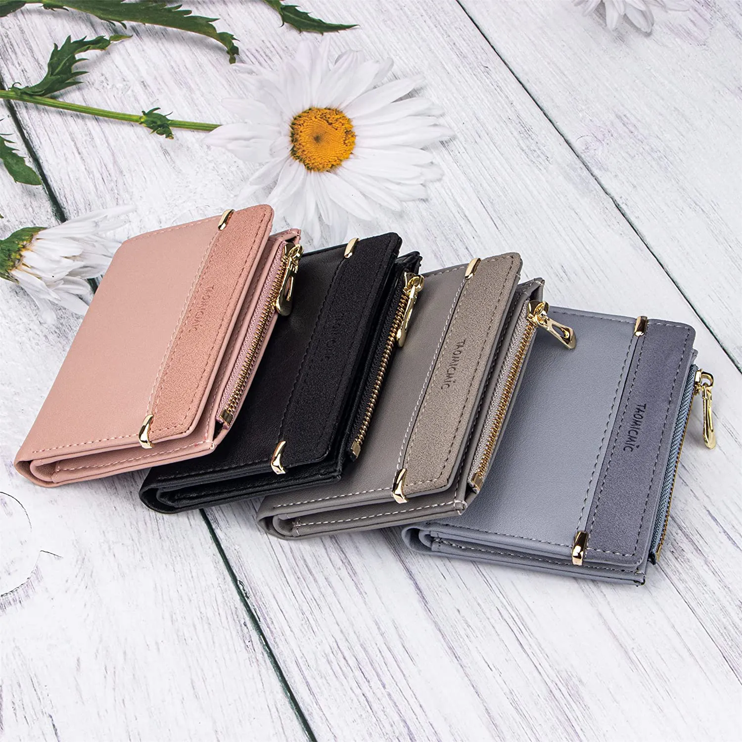 Small Wallets for Women Bifold Leather Short Wallet Lady Mini Purse Card Case Holder with ID Window (A-Gray)