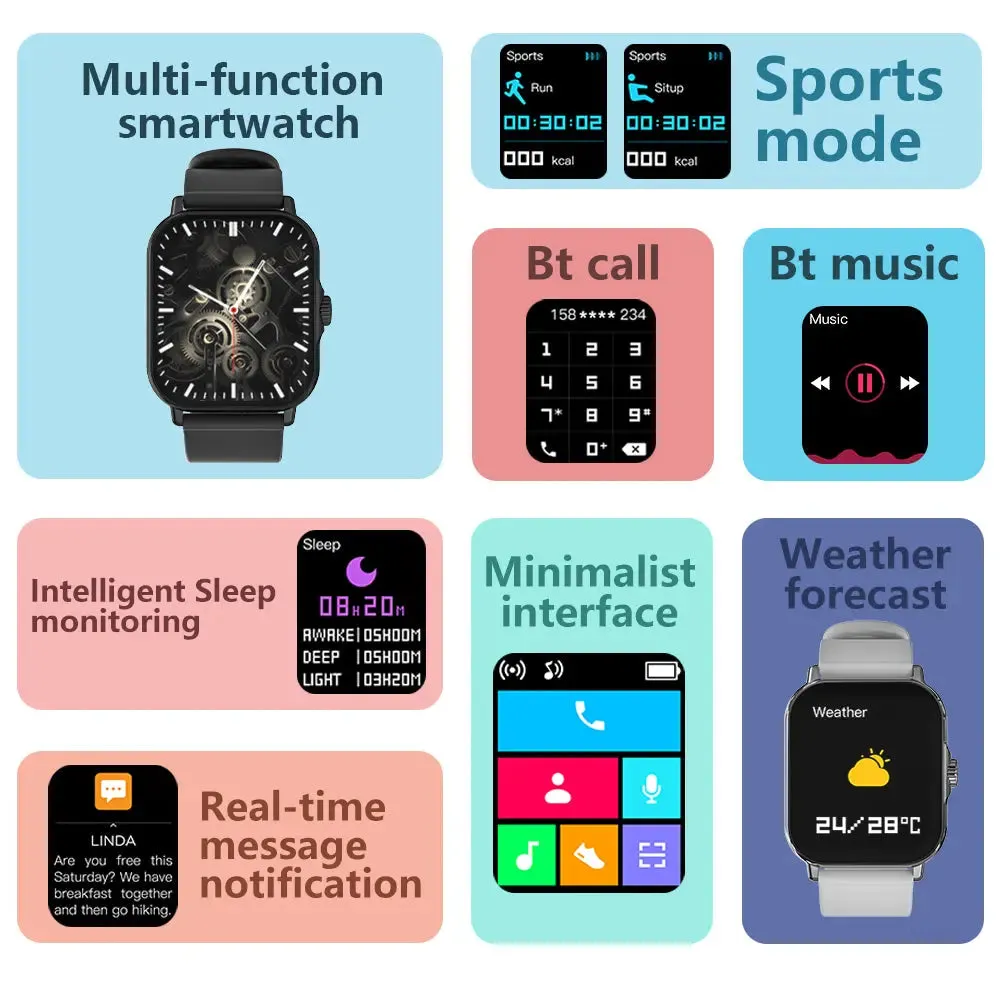 Smartwatch 2024 Men Women Sports Fitness Health Monitor Answer Make Call Multi-Platform Message Alert For Android IOS Gift