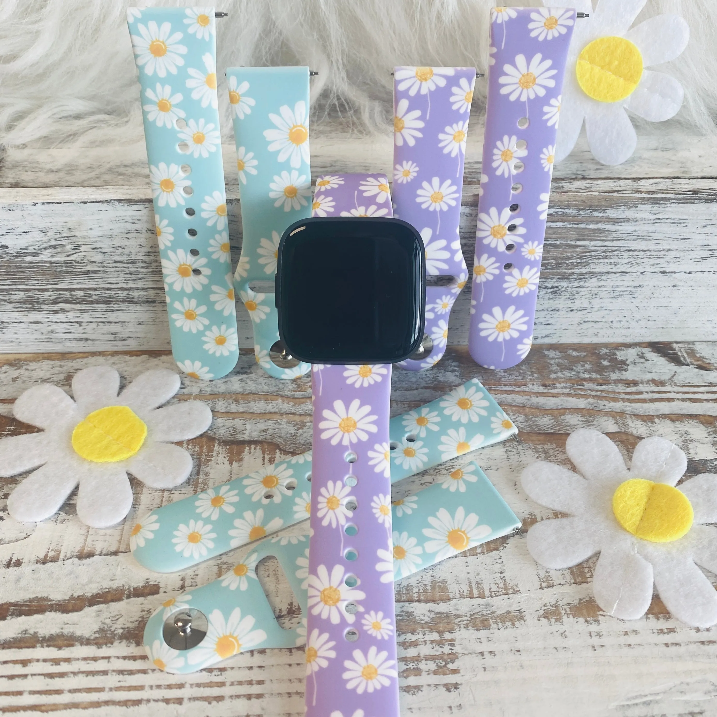 Spring Daisies Print Silicone Band For Fitbit Versa 1/2 Two Colors Available