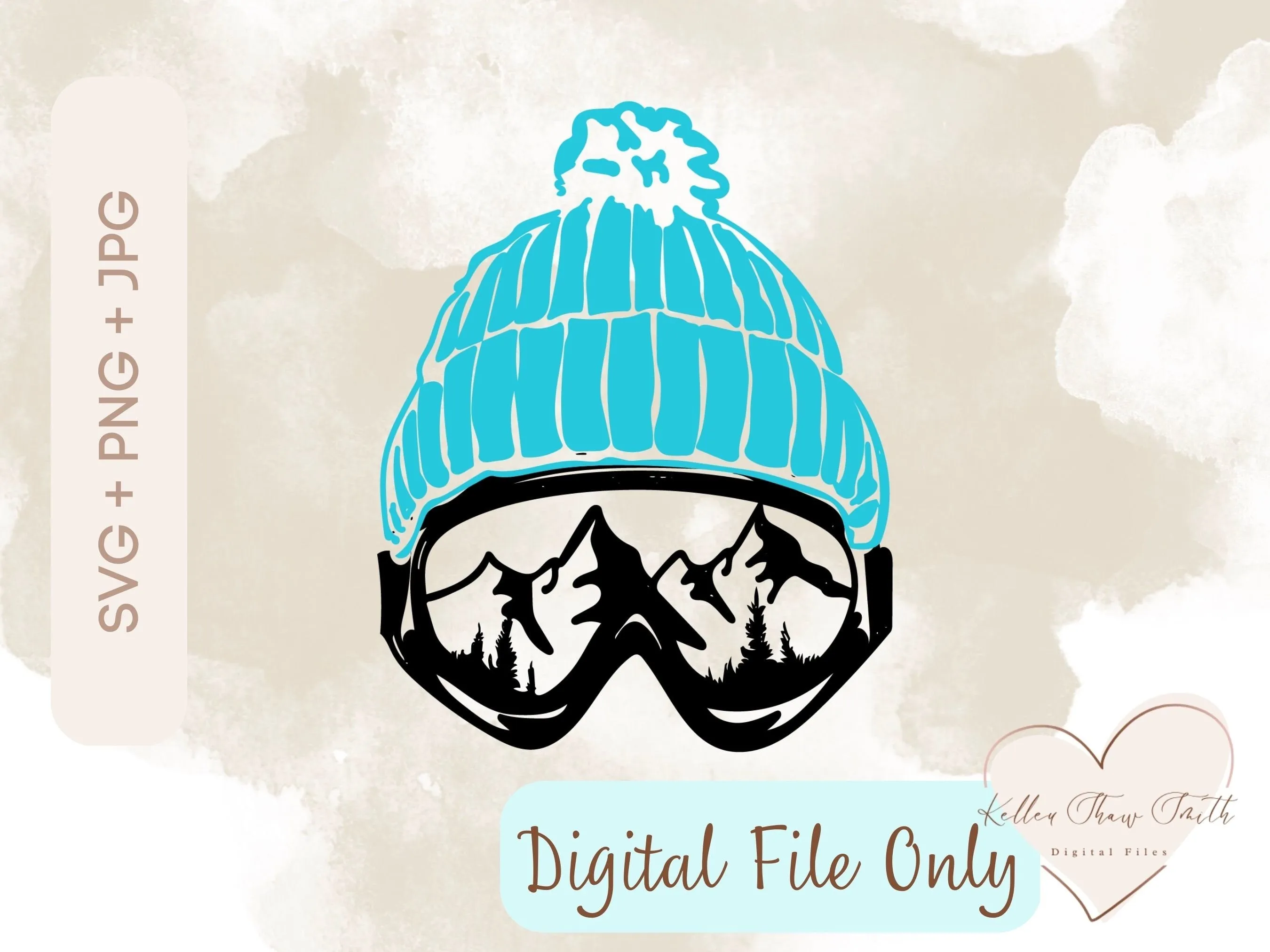 SVG JPEG PNG Digital File Hat with Goggles Mountain Skiing