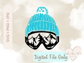 SVG JPEG PNG Digital File Hat with Goggles Mountain Skiing