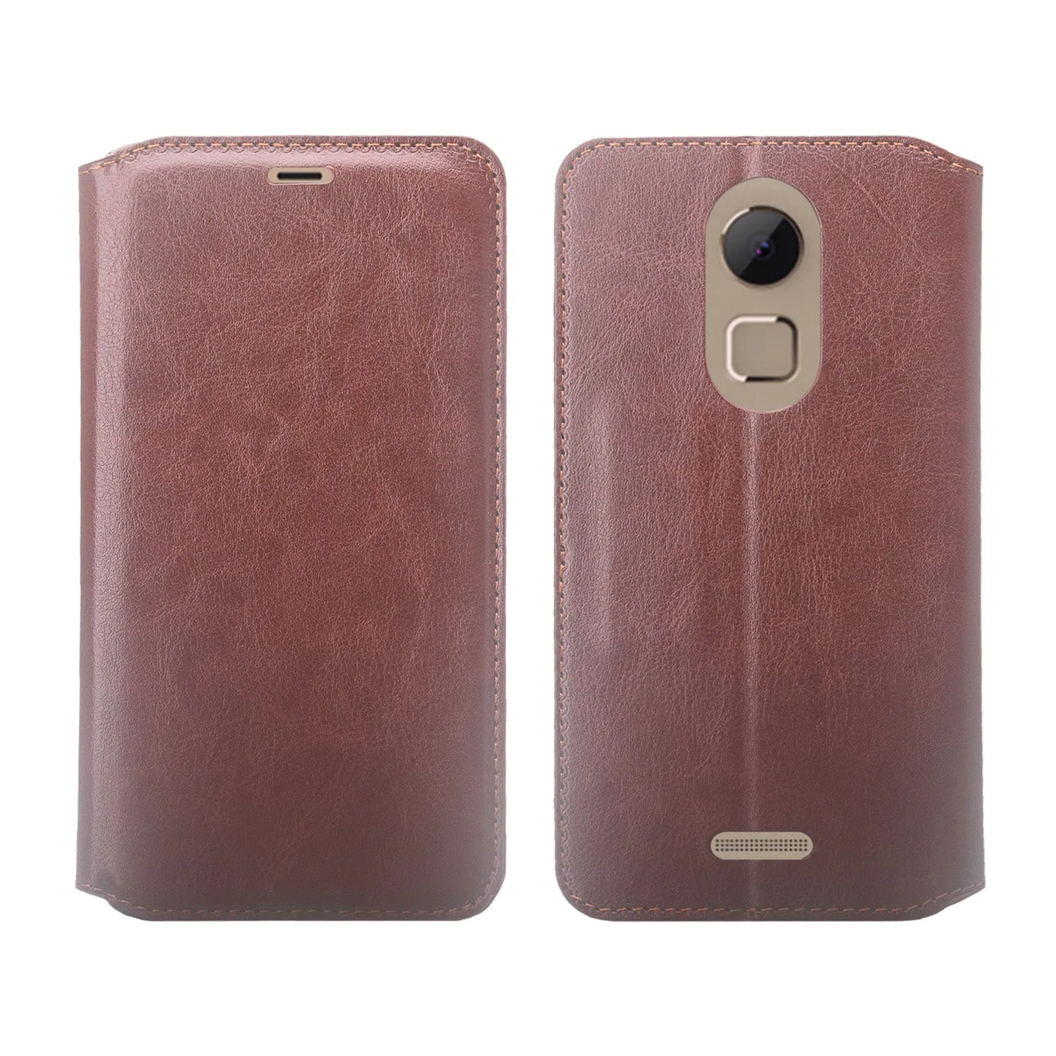 T-mobile REVVL  Plus, Coolpad REVVL Plus Case, Slim Flip [Kickstand] Pu Leather Wallet Cover Slots & Pocket - Brown