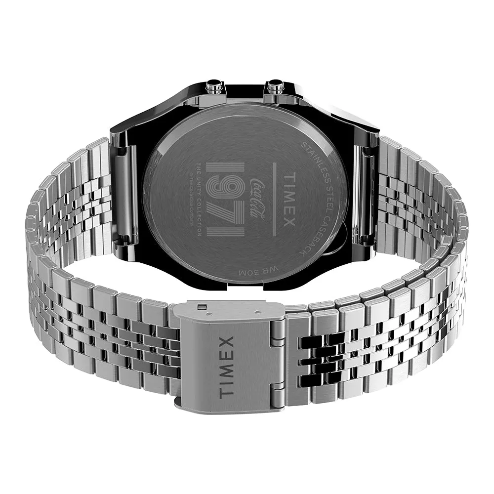 Timex T80 x Coca-Cola® Unity Collection 34mm Stainless Steel Bracelet Watch Digital 34mm Stainless Steel Band