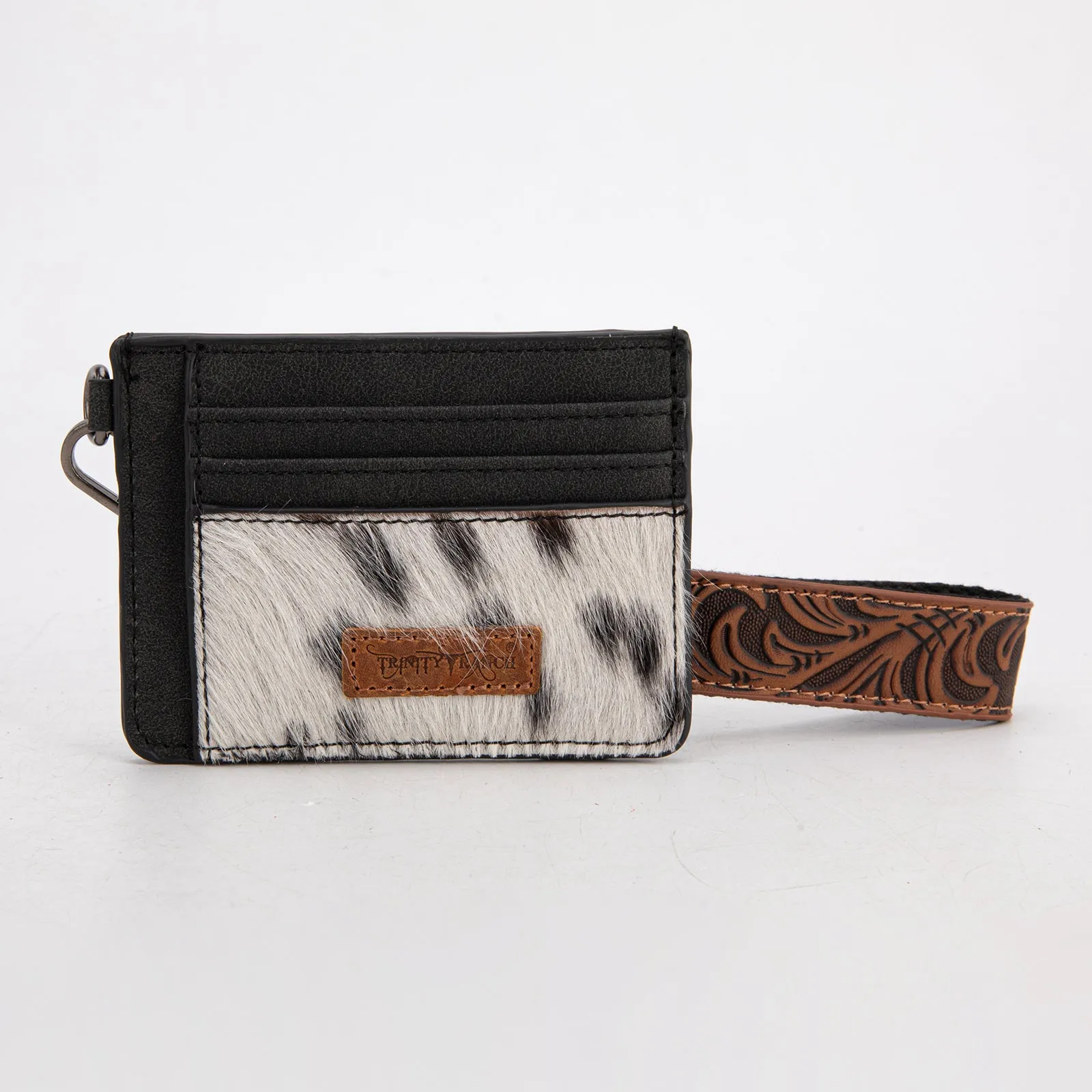 TR182-W008  Trinity Ranch Hair-On Cowhide Collection Key Ring Card Case - Black