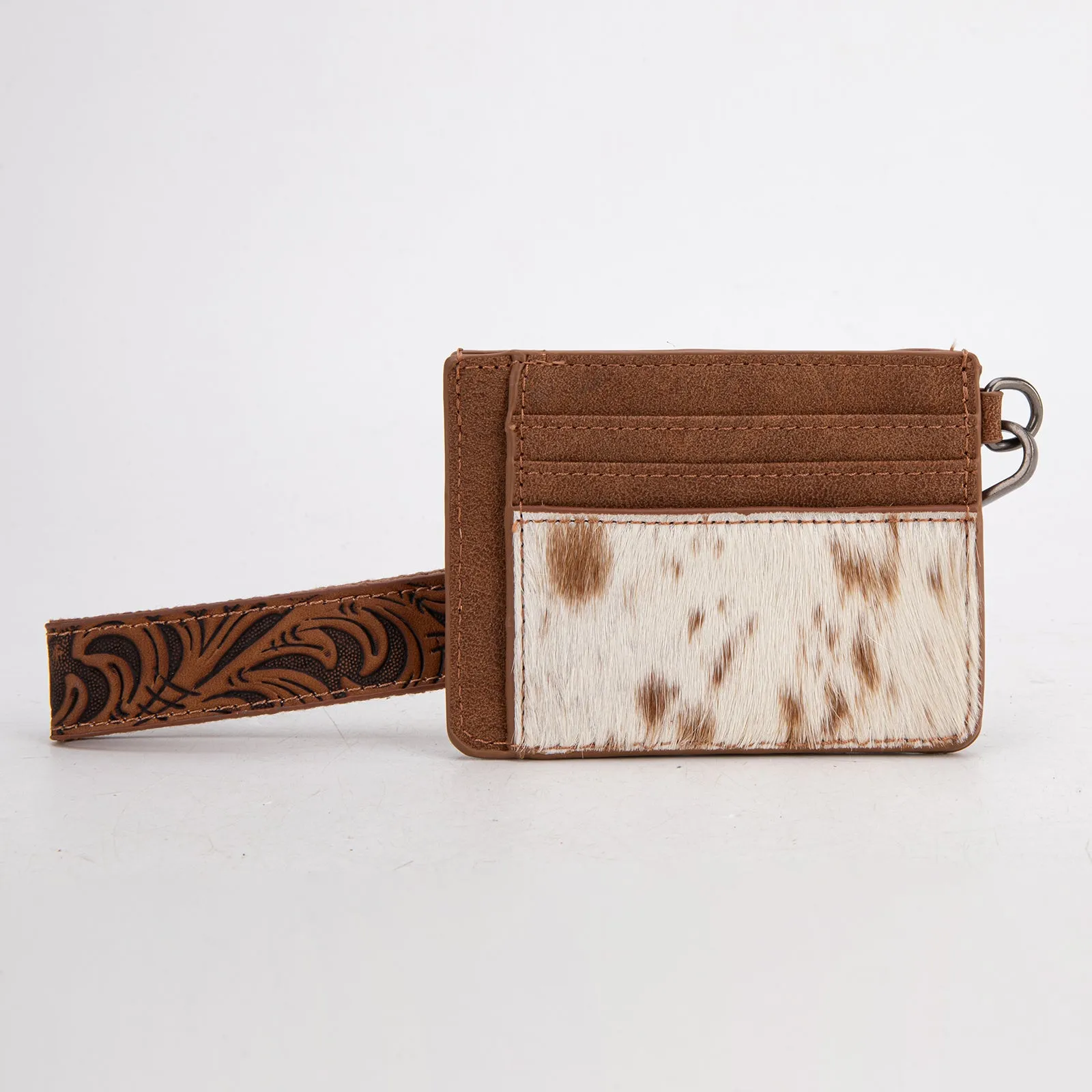 TR182-W008  Trinity Ranch Hair-On Cowhide Collection Key Ring Card Case - Brown