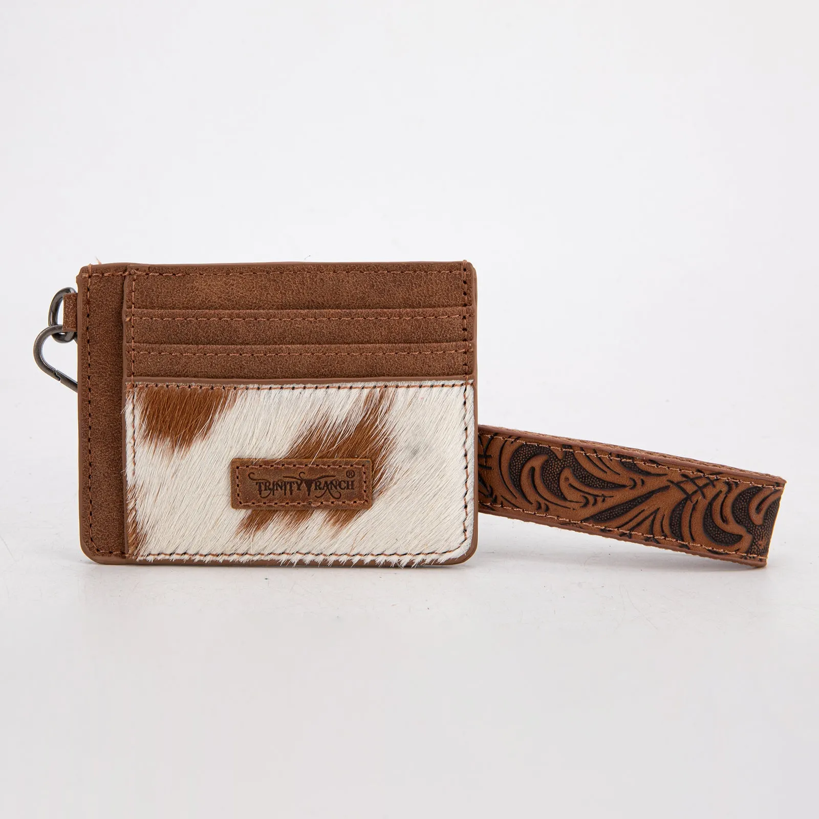 TR182-W008  Trinity Ranch Hair-On Cowhide Collection Key Ring Card Case - Brown