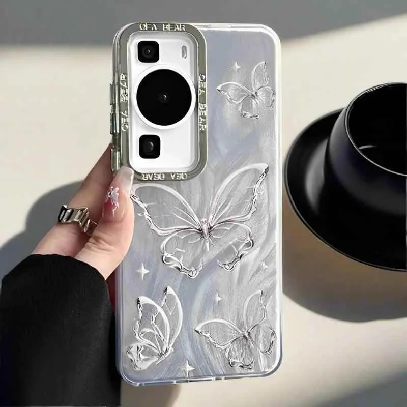 TSP166 Cute Phone Cases For Huawei P40, P50, P60, P70 Pro, and Mate 60, 50, 40, and 30 Pro - Bling Shiny Butterfly Cover