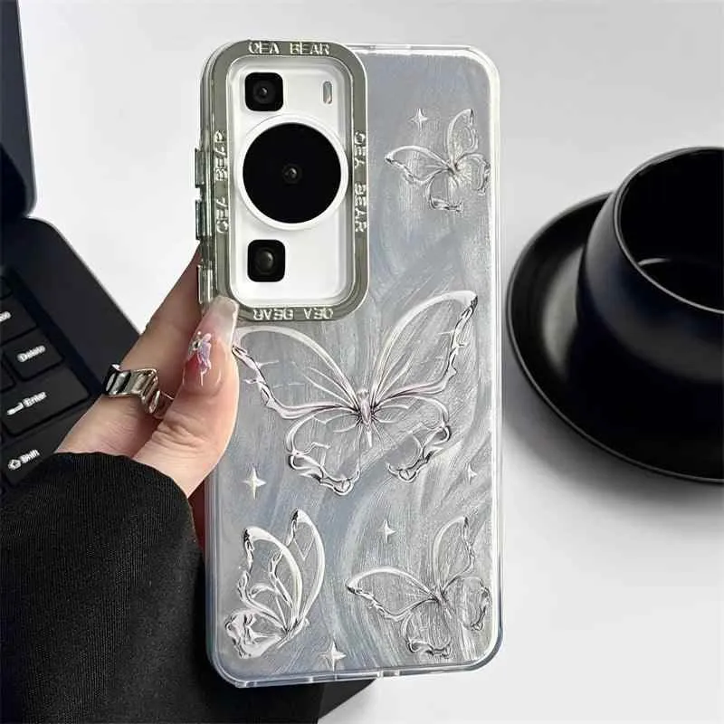 TSP166 Cute Phone Cases For Huawei P40, P50, P60, P70 Pro, and Mate 60, 50, 40, and 30 Pro - Bling Shiny Butterfly Cover