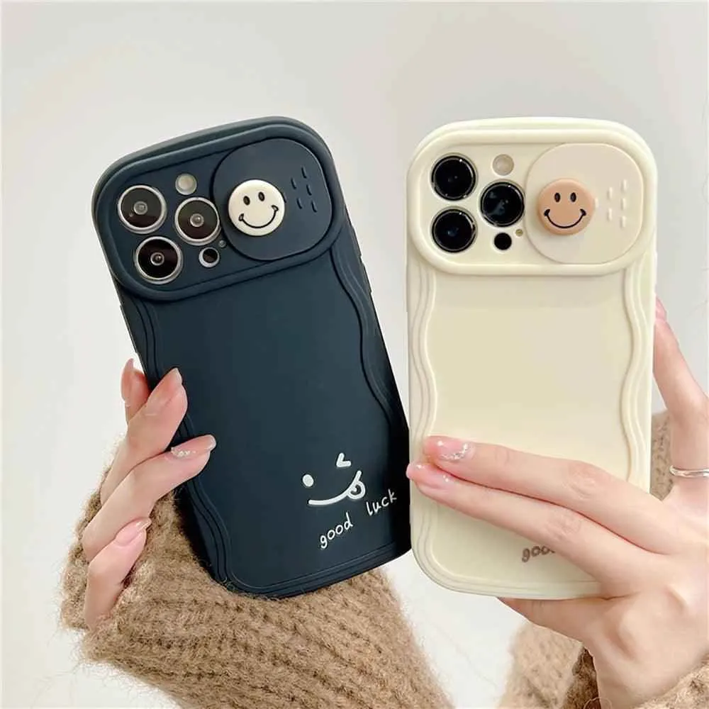 TSP57 Cute Phone Cases For iPhone 11, 12, 13, 14, and 15 Pro Max - 3D Smile Cartoon Design