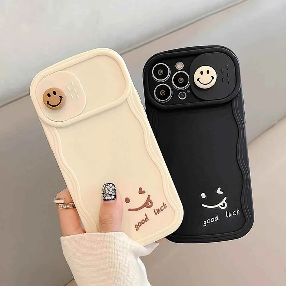 TSP57 Cute Phone Cases For iPhone 11, 12, 13, 14, and 15 Pro Max - 3D Smile Cartoon Design