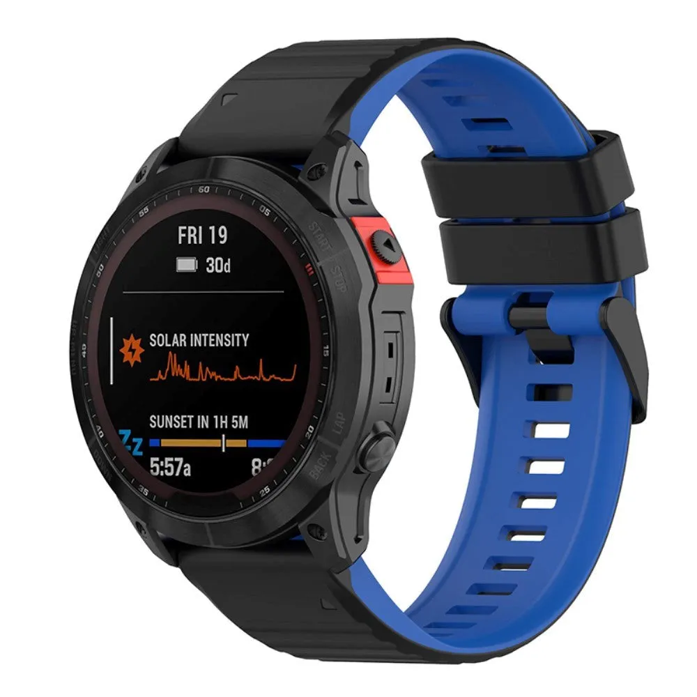 Universal Garmin 22mm Riflet Silikone Rem m. Værktøj - Sort / Blå