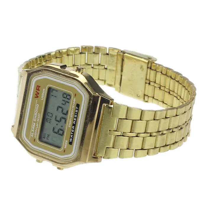 Vintage Womens Men Stainless Steel Digital Alarm Stopwatch Wrist Watch