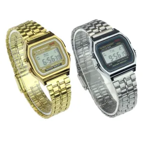 Vintage Womens Men Stainless Steel Digital Alarm Stopwatch Wrist Watch