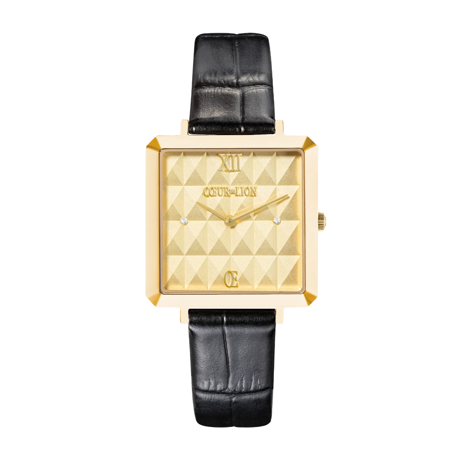 Watch Iconic Cube Spikes Gold Bracelet Leather Black