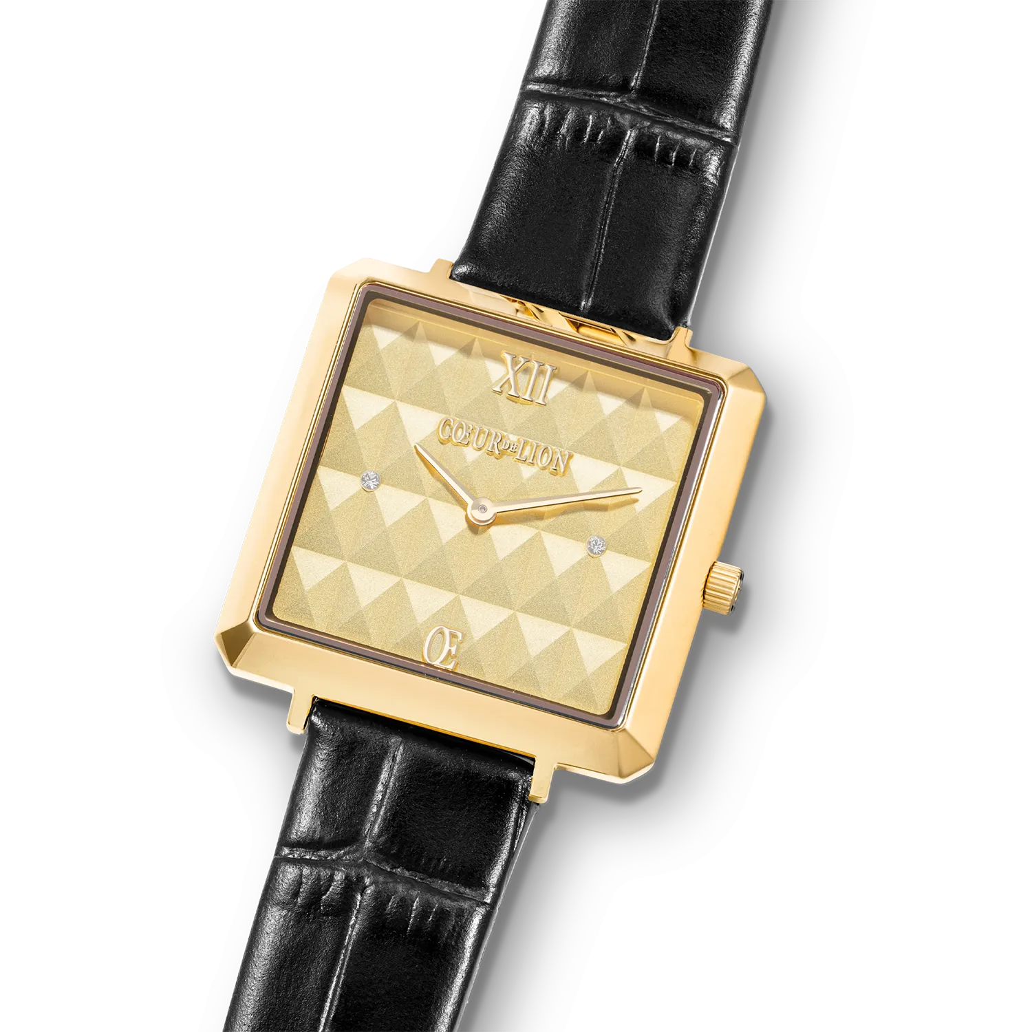 Watch Iconic Cube Spikes Gold Bracelet Leather Black