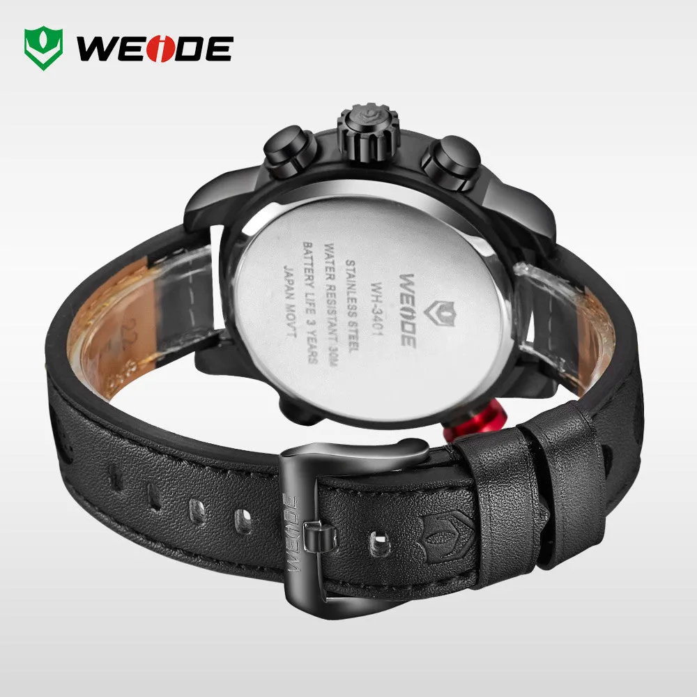 WEIDE Origina Bestselling Sports Watches Men Genuine Leather Strap Wristwatches With Logo Waterproof Red Watch For Men