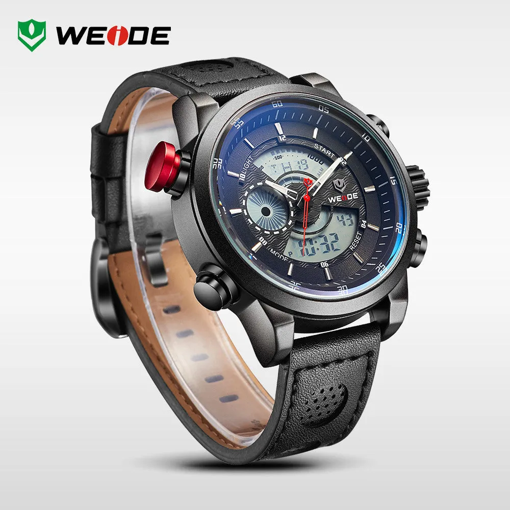 WEIDE Origina Bestselling Sports Watches Men Genuine Leather Strap Wristwatches With Logo Waterproof Red Watch For Men