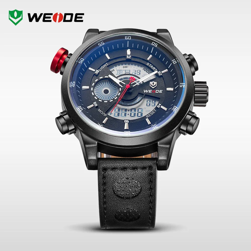 WEIDE Origina Bestselling Sports Watches Men Genuine Leather Strap Wristwatches With Logo Waterproof Red Watch For Men