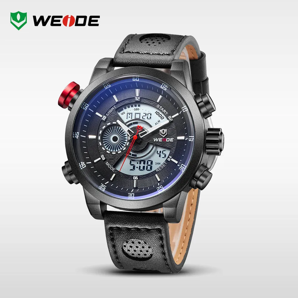 WEIDE Origina Bestselling Sports Watches Men Genuine Leather Strap Wristwatches With Logo Waterproof Red Watch For Men