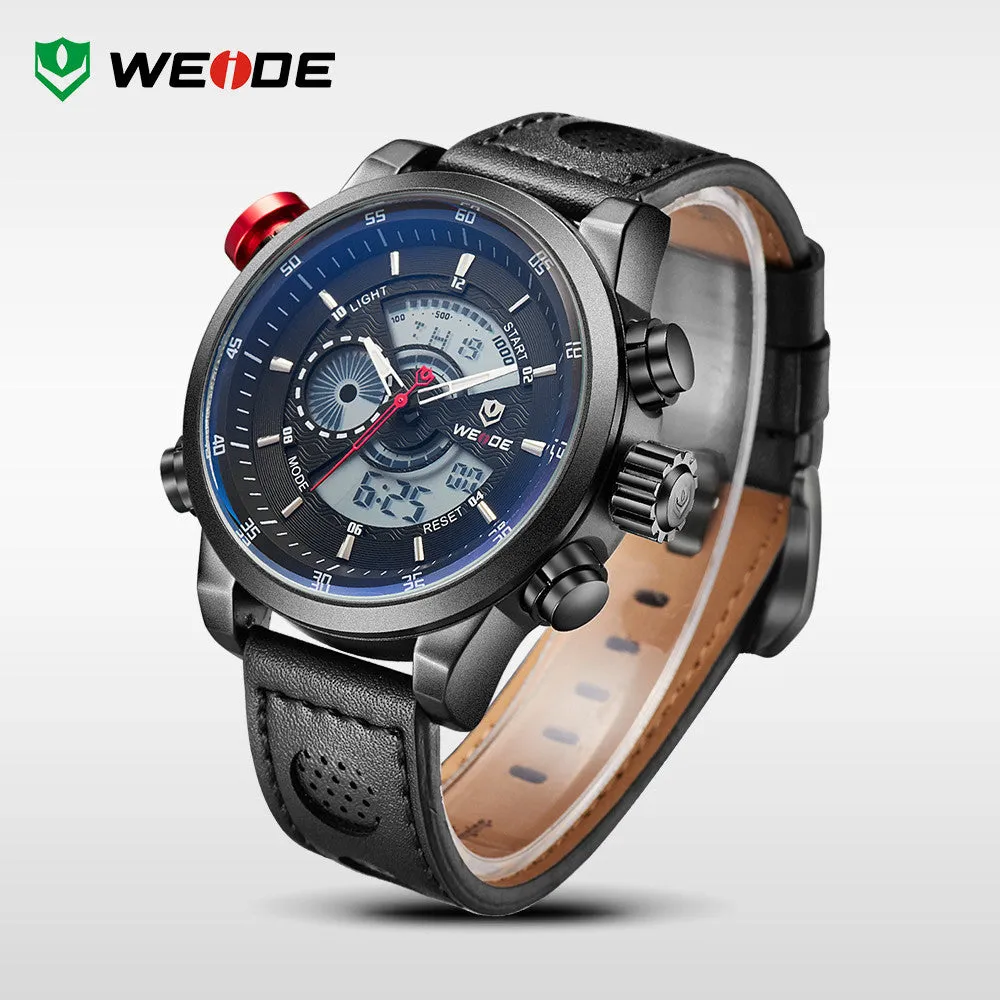 WEIDE Origina Bestselling Sports Watches Men Genuine Leather Strap Wristwatches With Logo Waterproof Red Watch For Men