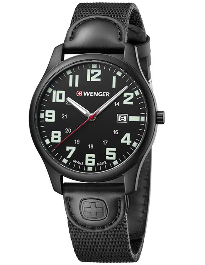 Wenger Mens City Active Watch - Black Case & Dial - Fabric Strap - Date - 30m