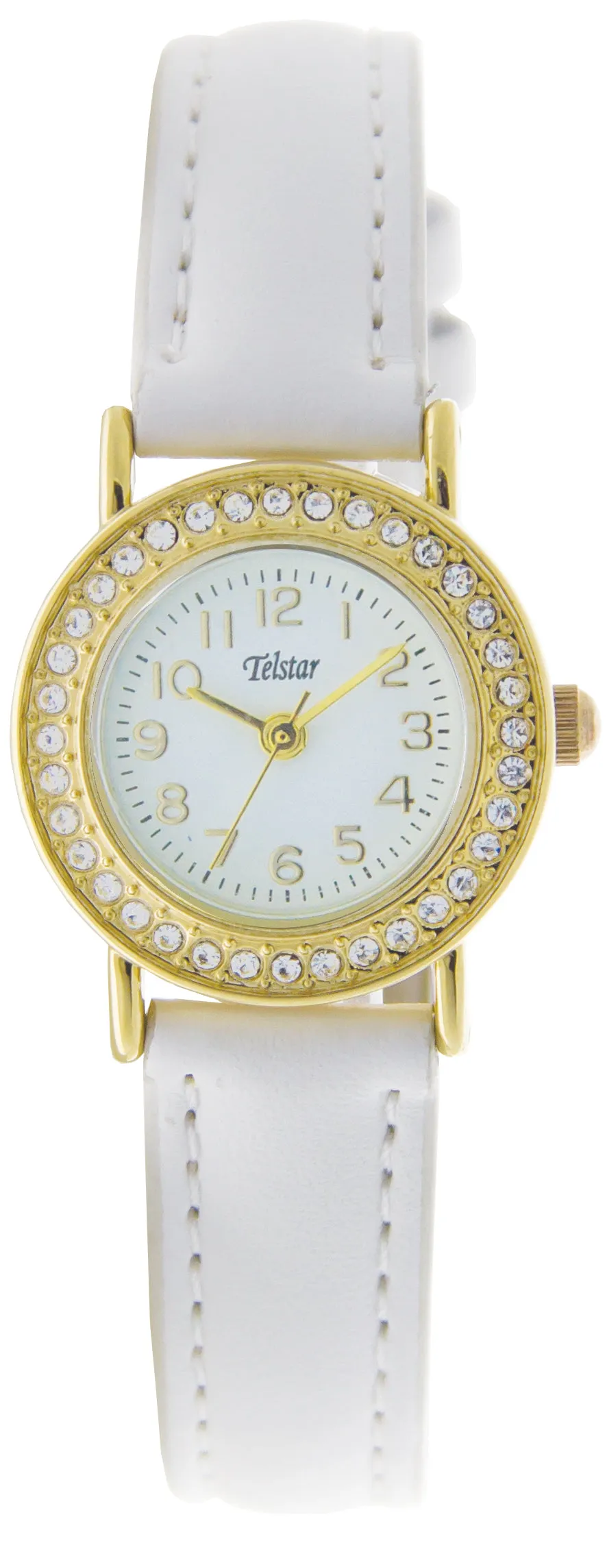 White strap girls Communion Telstar watch with crystals 13901