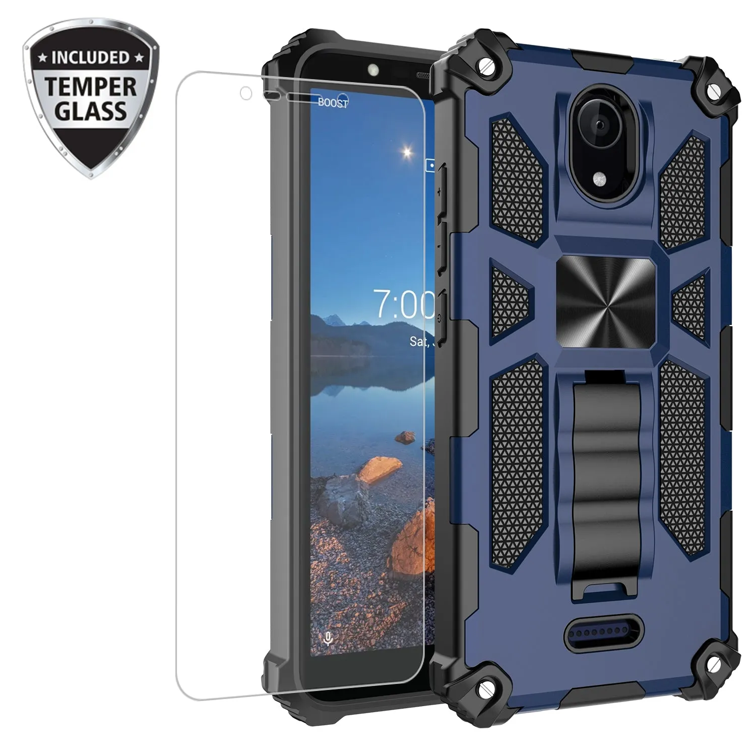 Wiko Ride 2 Case [Military Grade] Ring Car Mount Kickstand w/[Tempered Glass] Hybrid Hard PC Soft TPU Shockproof Protective Case - Blue