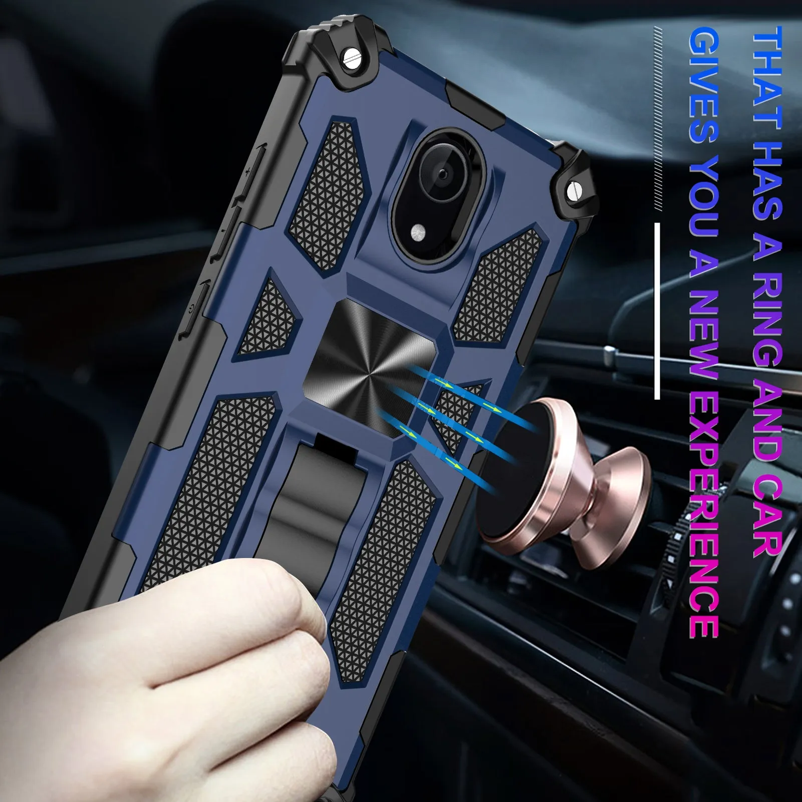 Wiko Ride 2 Case [Military Grade] Ring Car Mount Kickstand w/[Tempered Glass] Hybrid Hard PC Soft TPU Shockproof Protective Case - Blue