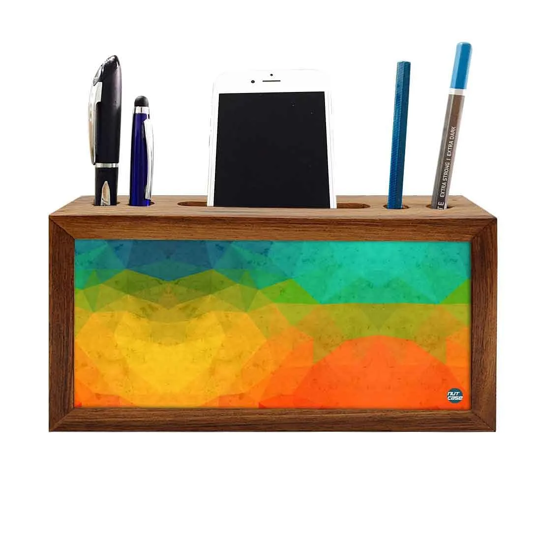 Wooden desk caddy Pen Mobile Stand - Multicolor