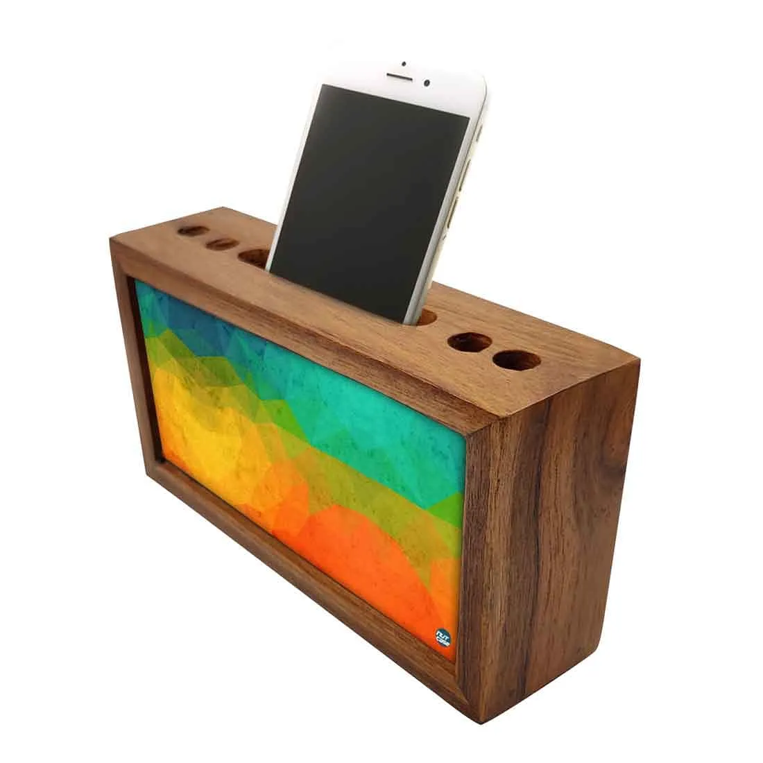 Wooden desk caddy Pen Mobile Stand - Multicolor