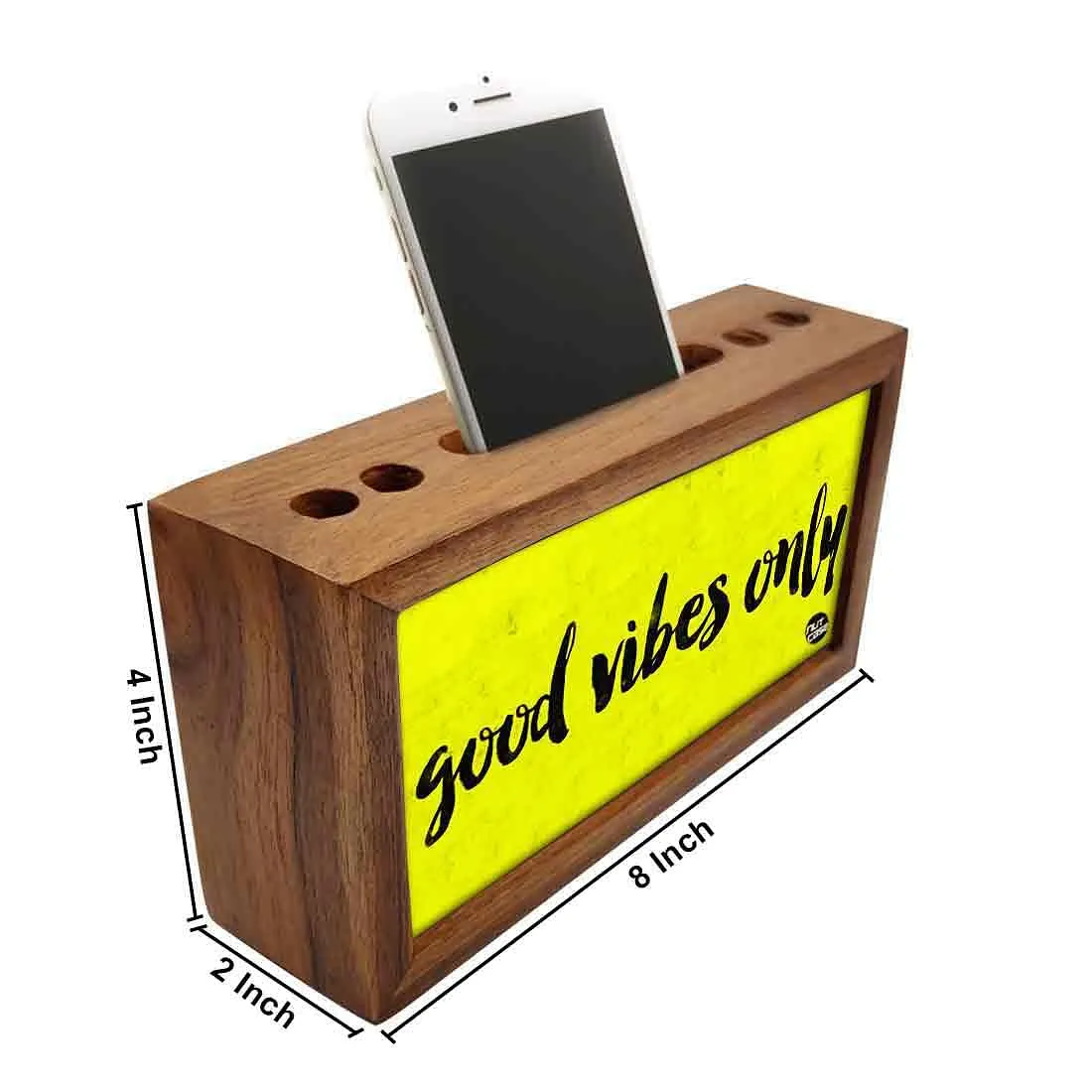 Wooden Desk Organiser Pen Mobile Stand - Good Vibes Only