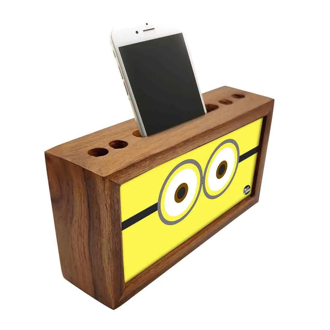 Wooden Desk Organizers Pen Stand for Mobile Holder - Cute Eyes