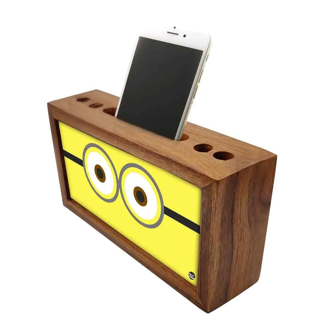 Wooden Desk Organizers Pen Stand for Mobile Holder - Cute Eyes