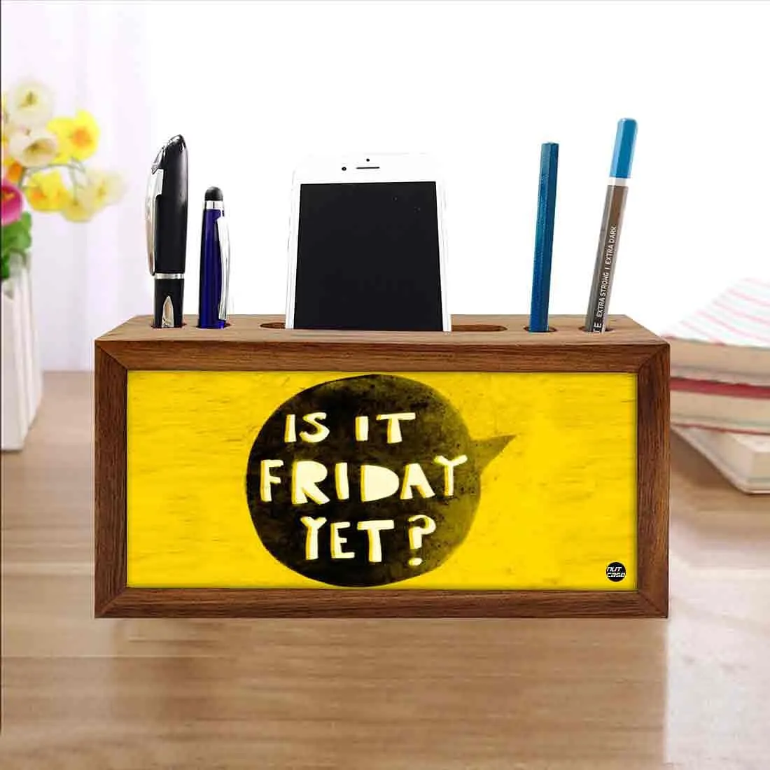 Wooden Stationery Organiser Pen Mobile Stand - Is It Friday