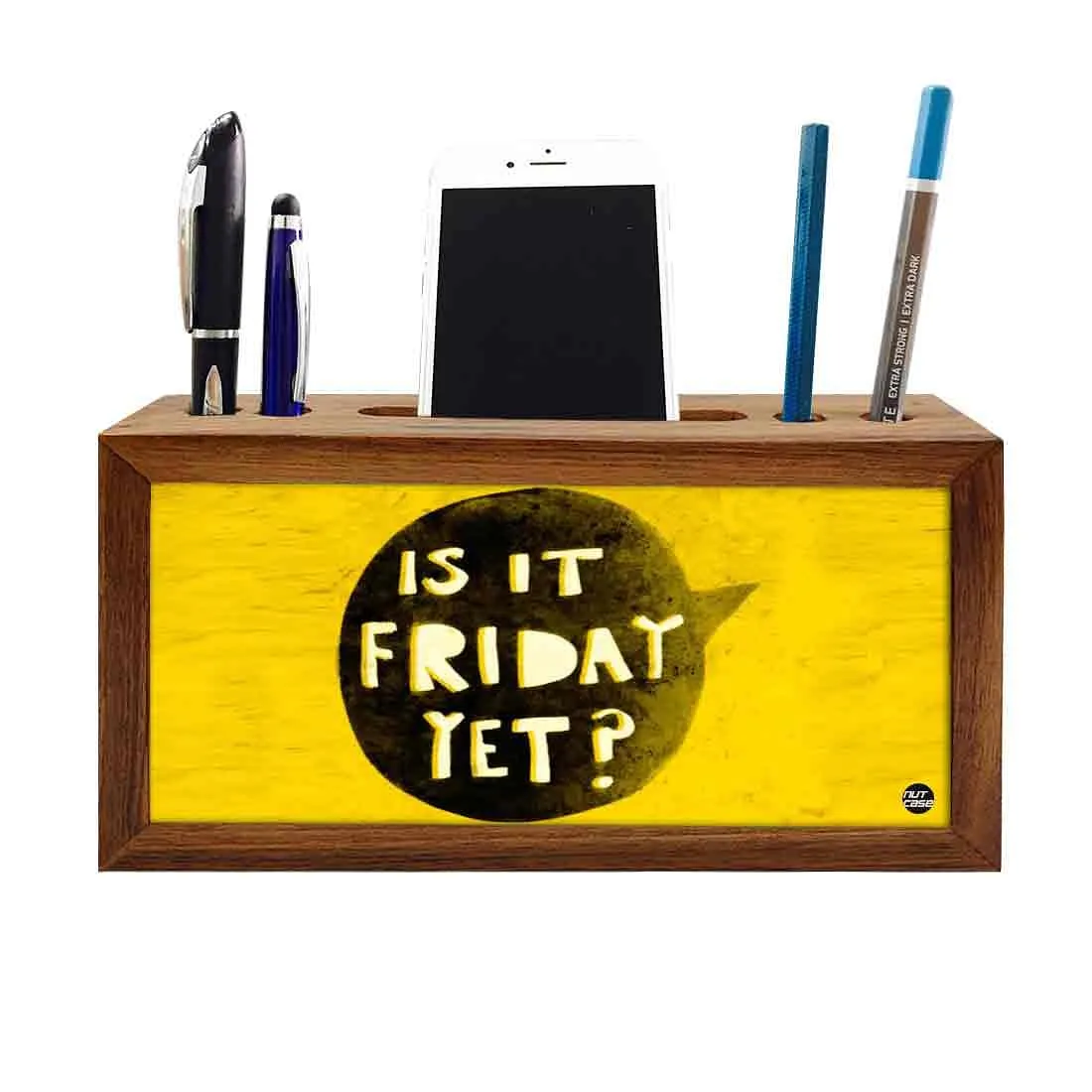 Wooden Stationery Organiser Pen Mobile Stand - Is It Friday